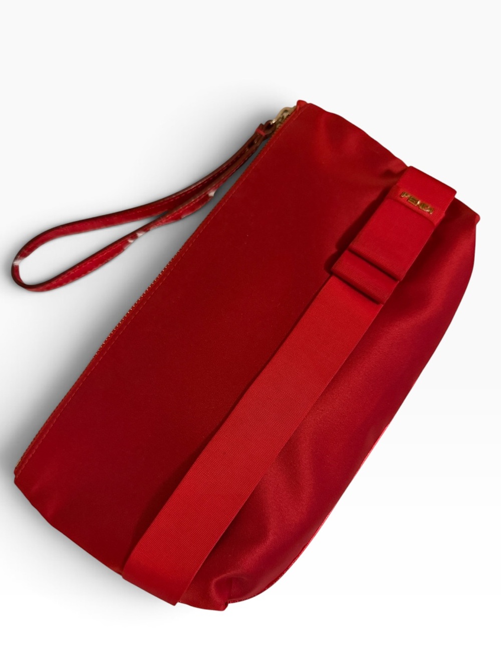 Fendi Vintage Red Satin Wristlet Clutch Evening Bag Y2k with COA